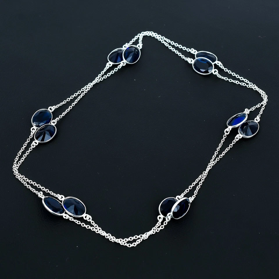 Collar de regalo étnico de piedras preciosas ovaladas de plata de ley 925 de iolita 36" VJ 253 Foto 3 de 4