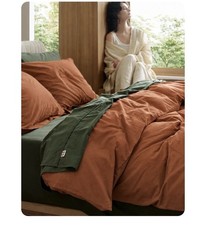 Bedsure PureWoven 100 Washed Cotton Duvet Cover Set, King Size, 3-PC Burnt Oran