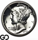 1943-D Mercury Dime Full Split Bands Bands, Lustrous Solid Gem BU++ FSB!