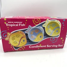 Vintage 4 Piece Boston Warehouse Mosaic Fish Condiment Snack Set NEW