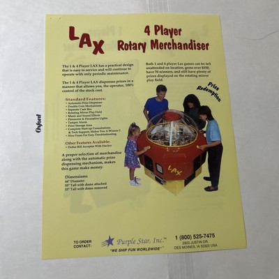 nos Original Factory Purple Star LAX Jr Rotary Merchandiser Flyer Arcade Game