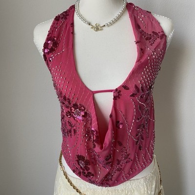 Hot Pink Sequin Embellished Halter Top  Size Small