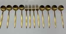 Gold Plated Flatware 12 Pieces Stainless Steel Replacements 4 Forks 6 Spoons