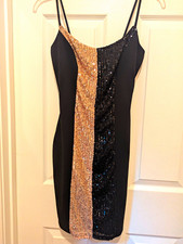 Fashion Nova Women's M Black Gold Sequin Colorblock V-Neck Mini Bodycon Dress