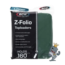 BCW Z-Folio 4 Pocket ZIPPER Toploader Album - Green HOLDS TOPLOADER FREE SHIP