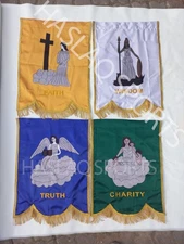 Amaranth Masonic Station Banners- 4-Piece Satin Set - Hand embroidered & fringe