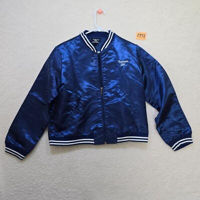 American Girl Cheerleader Varsity Jacket Girls Size XL Blue Zip Up Pockets READ