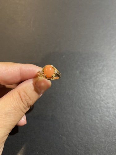 Vintage 14K Yellow Gold Angel Skin Coral Stone Ring Size: 6 - Picture 5 of 7