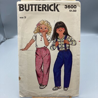 Vintage Sewing PATTERN Butterick 3600, Unisex Childrens 1980s Jeans and Suspende