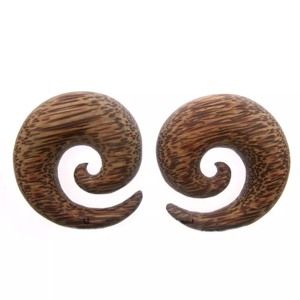 PAIR 00G 10MM COCONUT WOOD SPIRALS PLUGS PLUG COCO GAUGES
