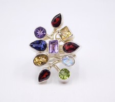 17 Gm 925 Sterling Silver Natural Multi Cut Gemstone Handmade Ring Size 8.5"