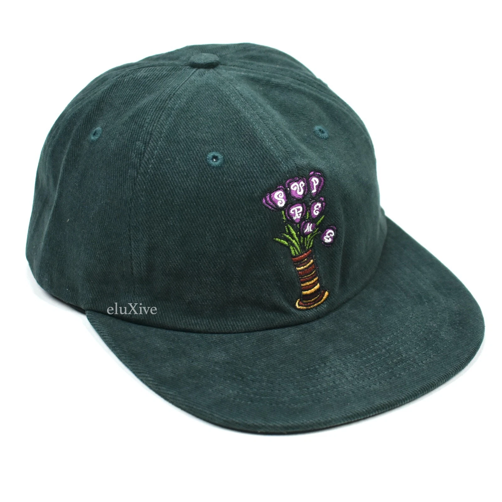 Neuf avec étiquettes logo fleurs vert foncé suprême brodé 6 panneaux casquette chapeau FW18 AUTHENTIQUE