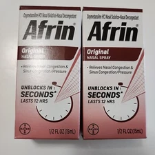 Afrin Original Nasal Spray Allergies Relief 0.5oz x2 Exp 2027+