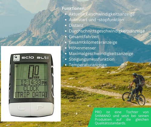 Pro Scio Alti ANT+ Funk Fahrradcomputer Fahrradtacho kabellos 23 Funktionen - Bild 5 von 13