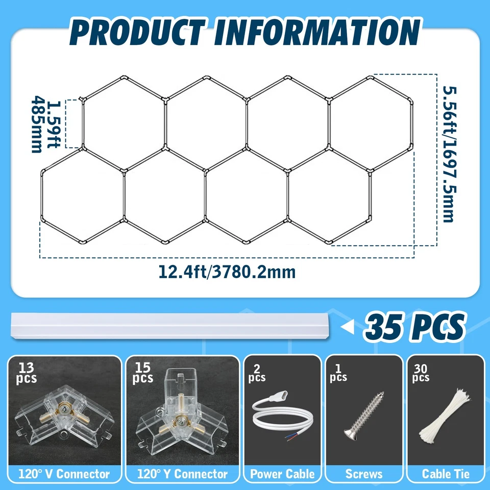 Luce LED esagon garage 8 Griglia Luci a nido d'ape 6500K  210W per Seminterrato - Immagine 4 di 4