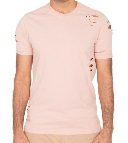 New Mens Distressed Ripped Cut Out Short Sleeve Casual Summer T Shirt ...