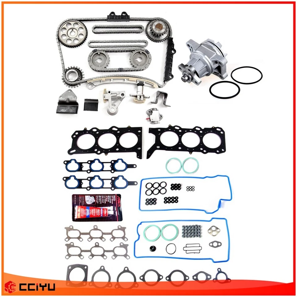 Head Gasket Set Timing Chain Water Pump W/ Gasket For 2006 2005 Suzuki XL-7 2.7L - Image 3 of 4