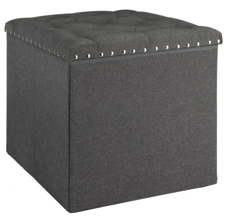 Heritage studs Grey storage cube Square Ottoman With Lid