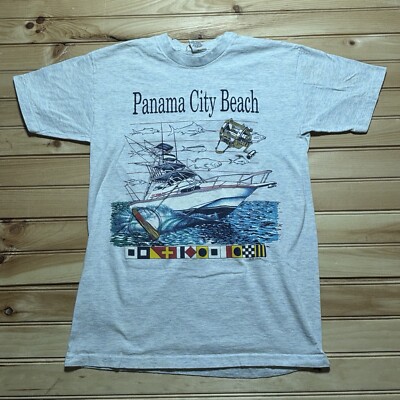 Vintage 90s Panama City Beach Yacht Fishing Boat Ocean Waves Shirt - Size Large
