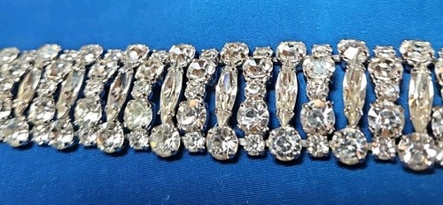 SHERMAN Bracelet Beautiful 3-5 Rows Swarovski Stones 7" x 1" 406J - Picture 2 of 5