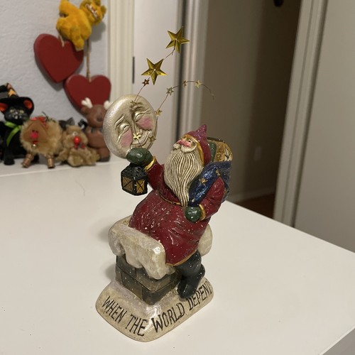 Pam Schifferl When The World Depends On You Santa In Chimney Holding Stars Moon