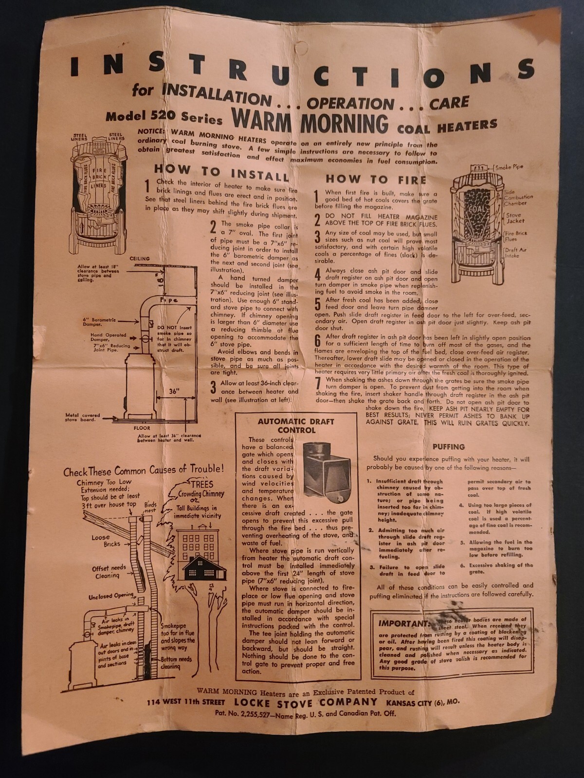 VTG Locke Stove Company Coal Heaters Warm Morning Install Operation Parts  Poster | eBay