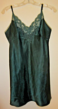 Victoria's Secret Forest Green Satiny Slip Dress Chemise Babydoll Nightgown sz M