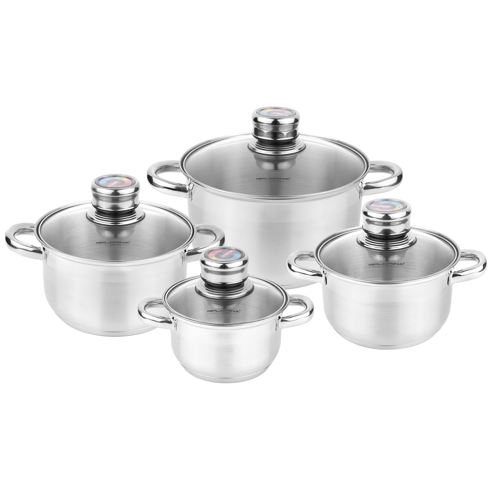 Batería De Cocina Acero Inoxidable, 8 Piezas, Inducción, Tapas Cristal, Todo Tipo De Cocinas Acero Inoxidable - Florina En Oferta Batería De Cocina Acero Inoxidable, 8 Piezas, Inducción, Tapas De Cristal