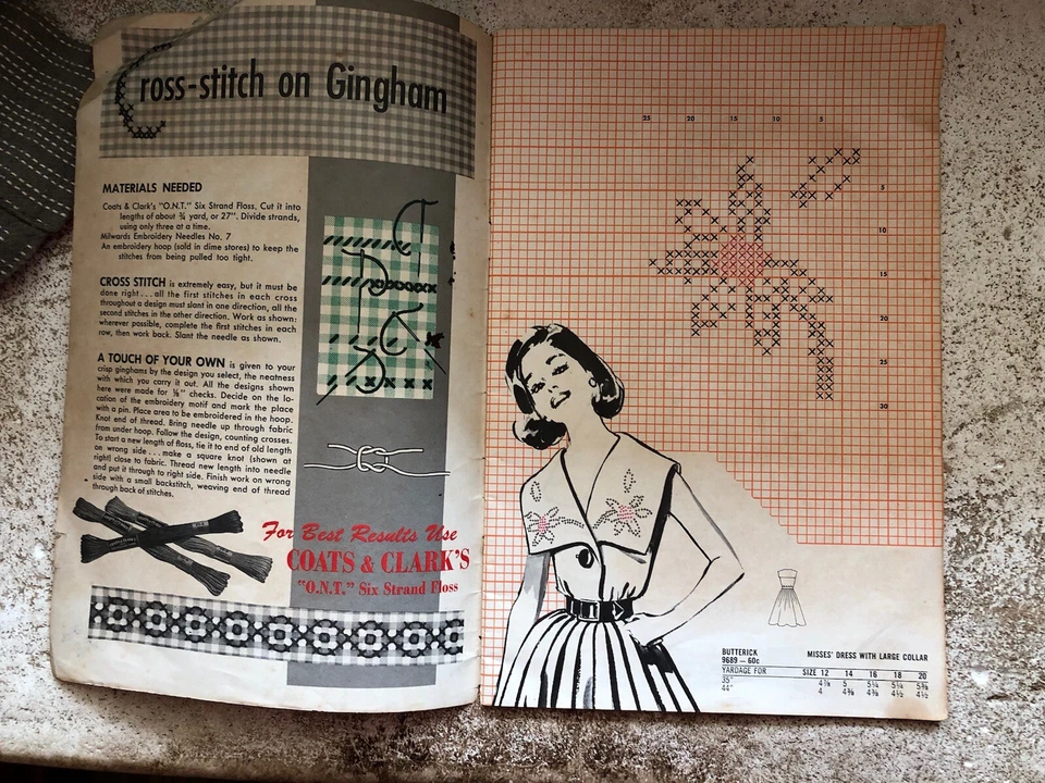 1960s Butterick Cross-Stitch Design 15 Design For Gingham Fabric Apron Pinafore - Image 3 of 4