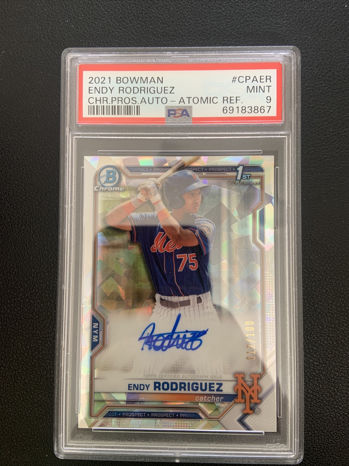 2021 Endy rodriguez 1st bowman chrome auto Atomic Refractor #/100 PSA 9
