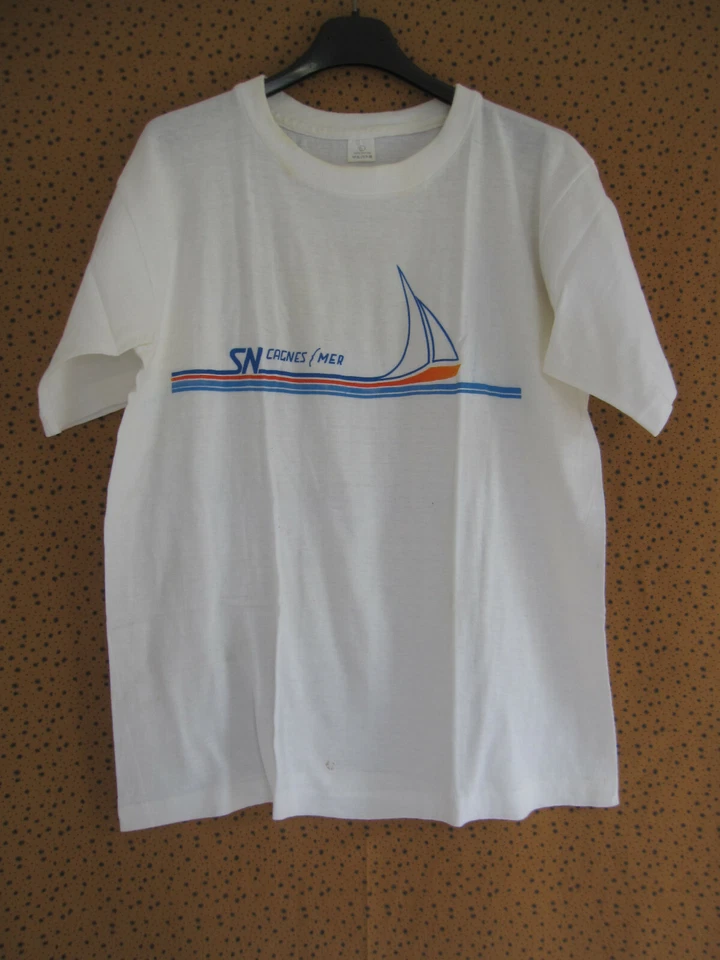 Tee Shirt Cagne sur Mer Vintage Shirt 80'S Blanc Cote d'azur 100 % coton - L - Photo 1/4