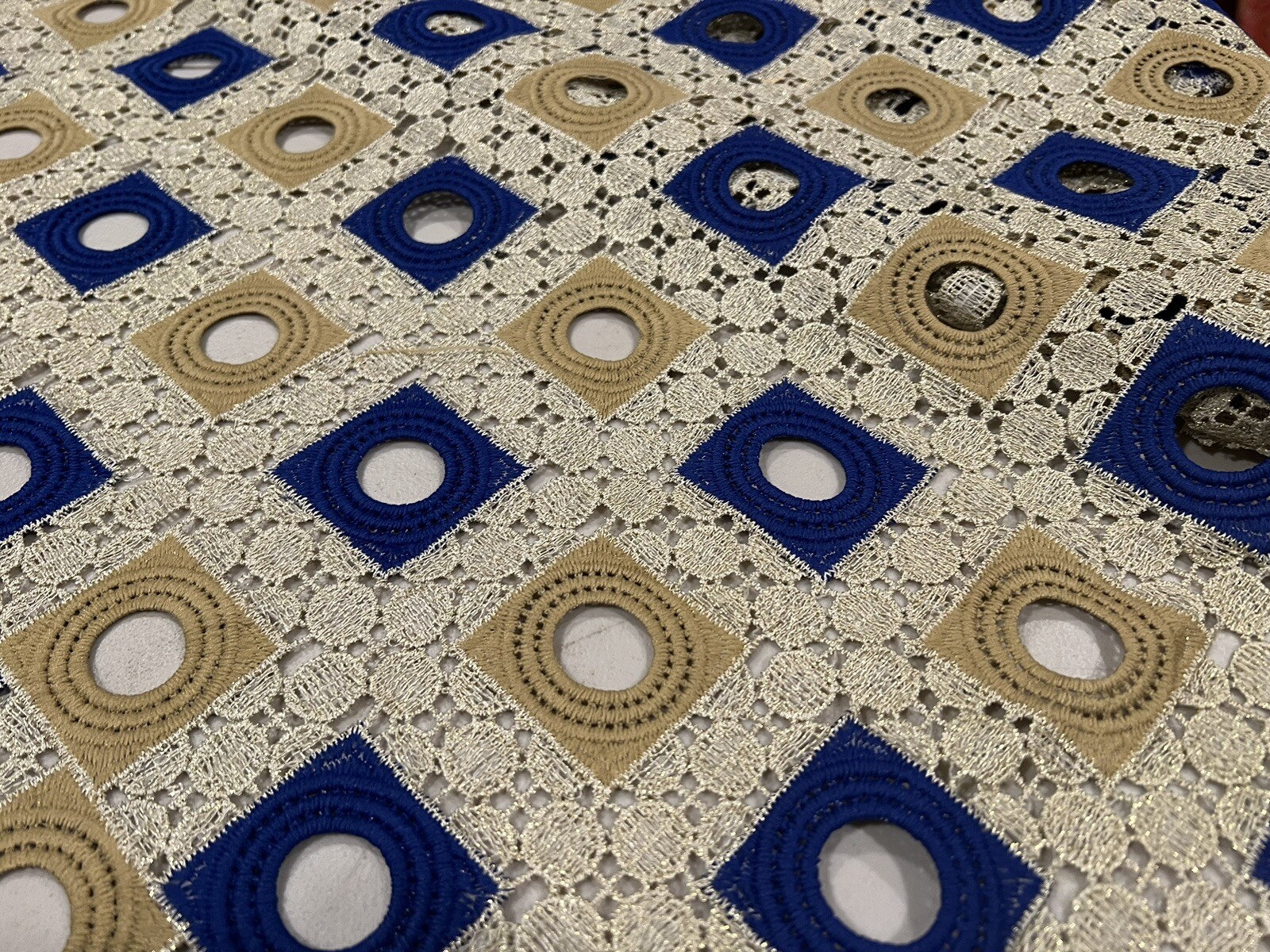 Blue Gold Embroidery Lace Fabric 50&rdquo; Width 1 Yard