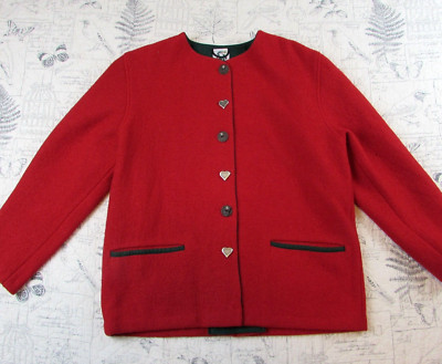 Vintage Austrian Munchner Strickmoden 100% Wool Red Jacket Size 36 EU 6 US