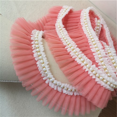 2M Lace Net Ruffle Trim Faux Pearl Beaded Pleated Mesh Ribbon Edge Sewing Decor - Picture 24 of 32