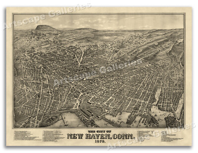 1879 New Haven Connecticut Vintage Old Panoramic City Map - 24x32