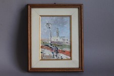 GORI Gino Paolo 1911-91 dipinto olio camminatore davanti lanterna olio/cartone da pittura 1966