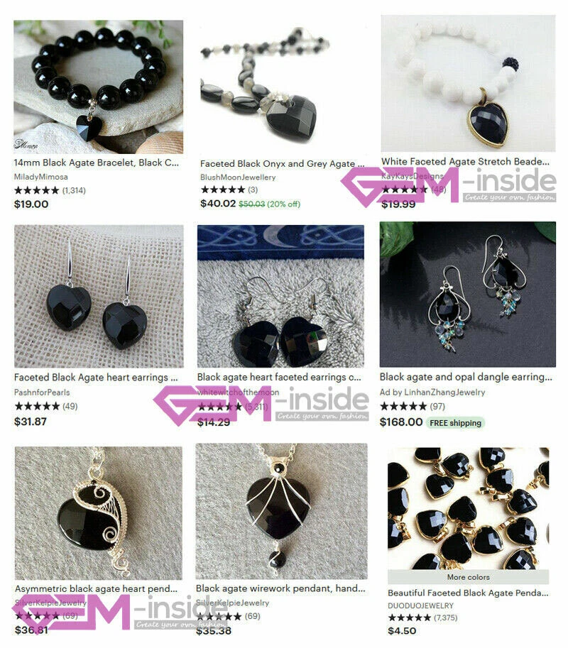 Cuentas sueltas de ágata negra natural de corazón para mujer hilo para hacer joyas 15" facetadas Foto 4 de 4