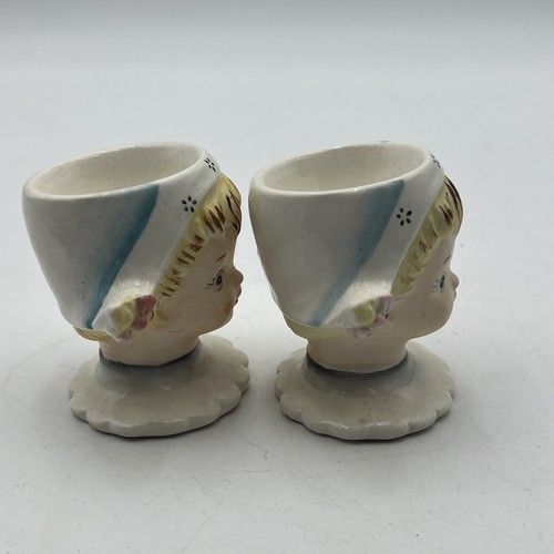 VINTAGE LEFTON DUTCH GIRL EGG CUP BLONDE PIGTAILS - LOT OF 2 - Picture 2 of 14