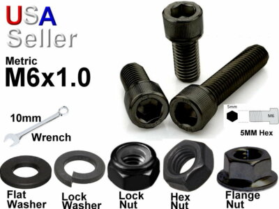 Metric M6 x 1.0 Black Oxide Allen Hex Head Socket Cap Screw Bolt Washer Nut
