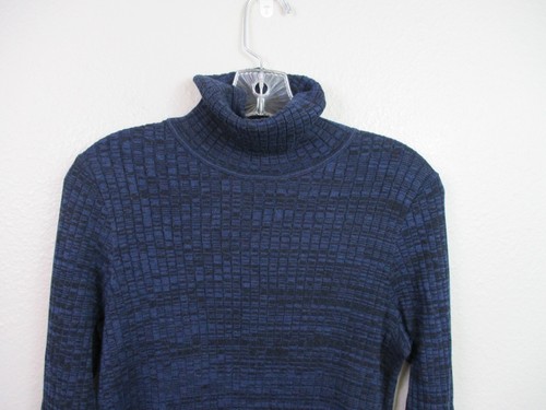 Peruvian Connection Sweater Large Blue Black Marled Turtleneck Ribbed Pima - Picture 4 of 13