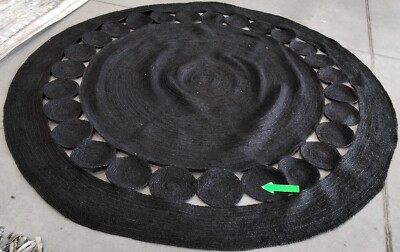BLACK 9' X 9' Round Broken Thread Rug, Reduced Price 1172740810 NF364D-9R