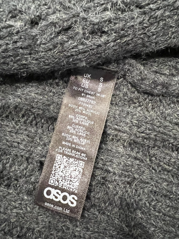 ASOS дизайн тяжелый кабель вязаный кардиган в темно-серый длинный свитер мужчин маленький - Изображение 3 из 4