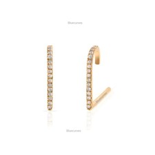 0.09ct Natural Pave Diamond Line Thin Rounded Suspender Earrings 14k Yellow Gold