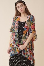 Anthropologie Style Women's Floral Garden Multi Color Print Cover Up Kimono