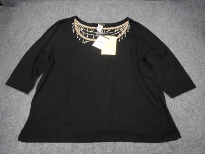 Bob Mackey Wearable Art Top Shirt 3X Black Gold Embroidery Embellished New NWT