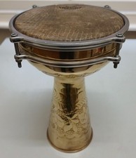 Darbuka Drum, Brass, 8 inch Remo Skyndeep Head. 13 1/2 inches tall.