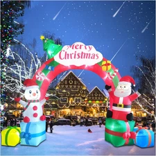 12.5FT Christmas Inflatables Archway, Inflatable Santa Claus and Snowman Sitting
