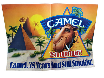 1988 Joe Camel 75th Birthday Smoking Ad Egypt Pyramids Tobacco Print Poster