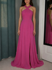 Azazie Pink Halter Bridesmaid Formal Maxi Dress Open Back A10 Chiffon Slit