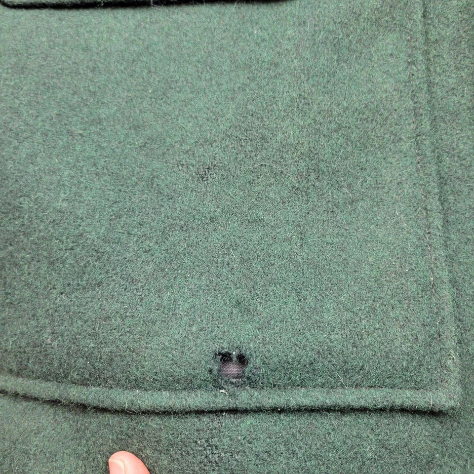 Johnson Woolen Mills Jacket Mens 44 Green Hooded Wool Hunting Coat Game Pouch - Image 2 of 4